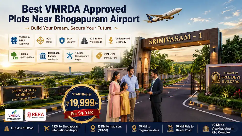 Best VMRDA approved plots near Bhogapuram Airport at Srinivasam-1 gated community project with premium amenities and airport connectivity