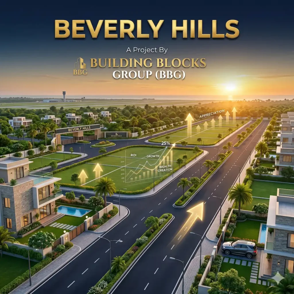 Beverly Hills premium open plots for sale near Bhogapuram International Airport with high appreciation potential and modern infrastructure.