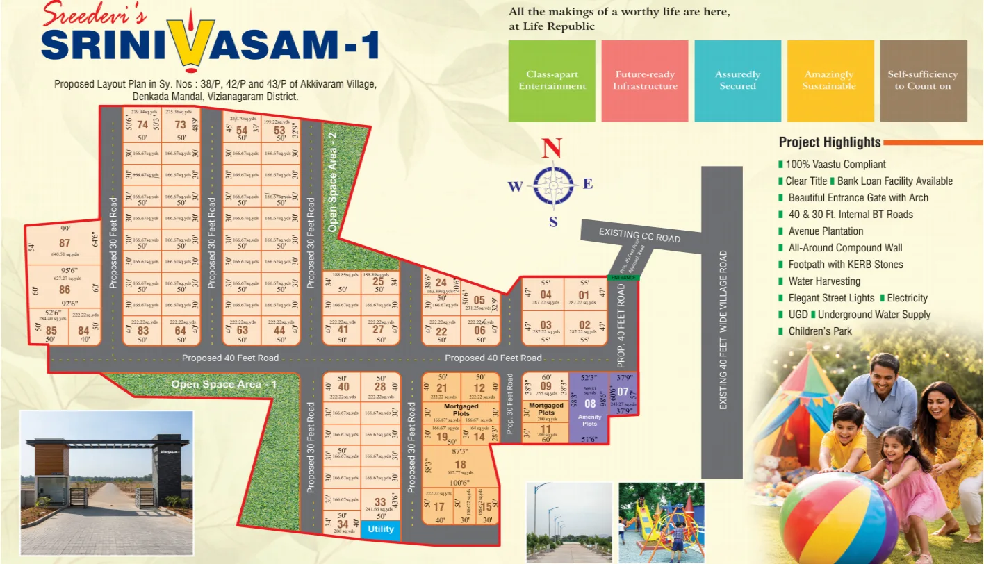 Srinivasam-1 VMRDA approved layout plan for open plots for sale in Akkivaram near Bhogapuram Airport