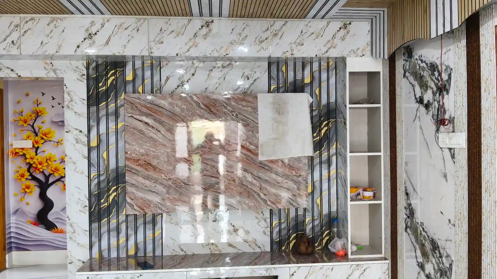 Modern hall TV cupboard in 3BHK flats for sale in Pendurthi